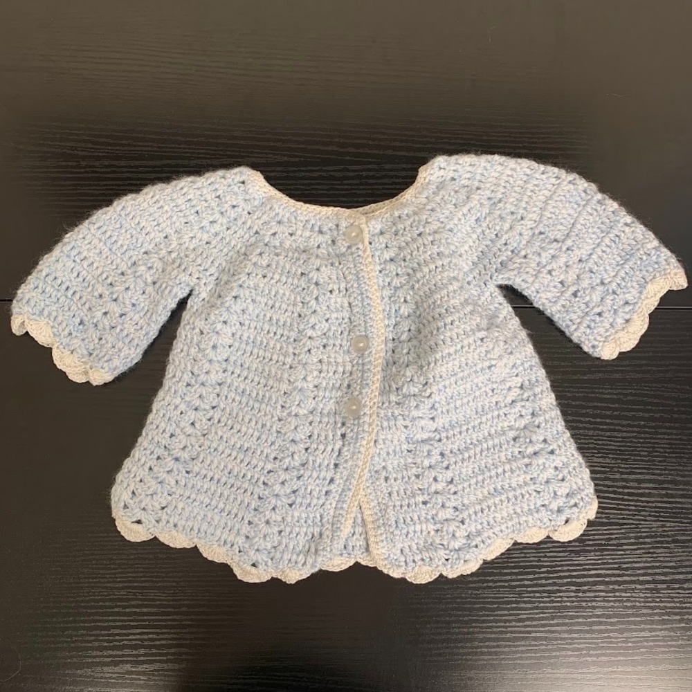 Vintage Handmade Baby‎ Blue Crochet Button Cardigan Sweater